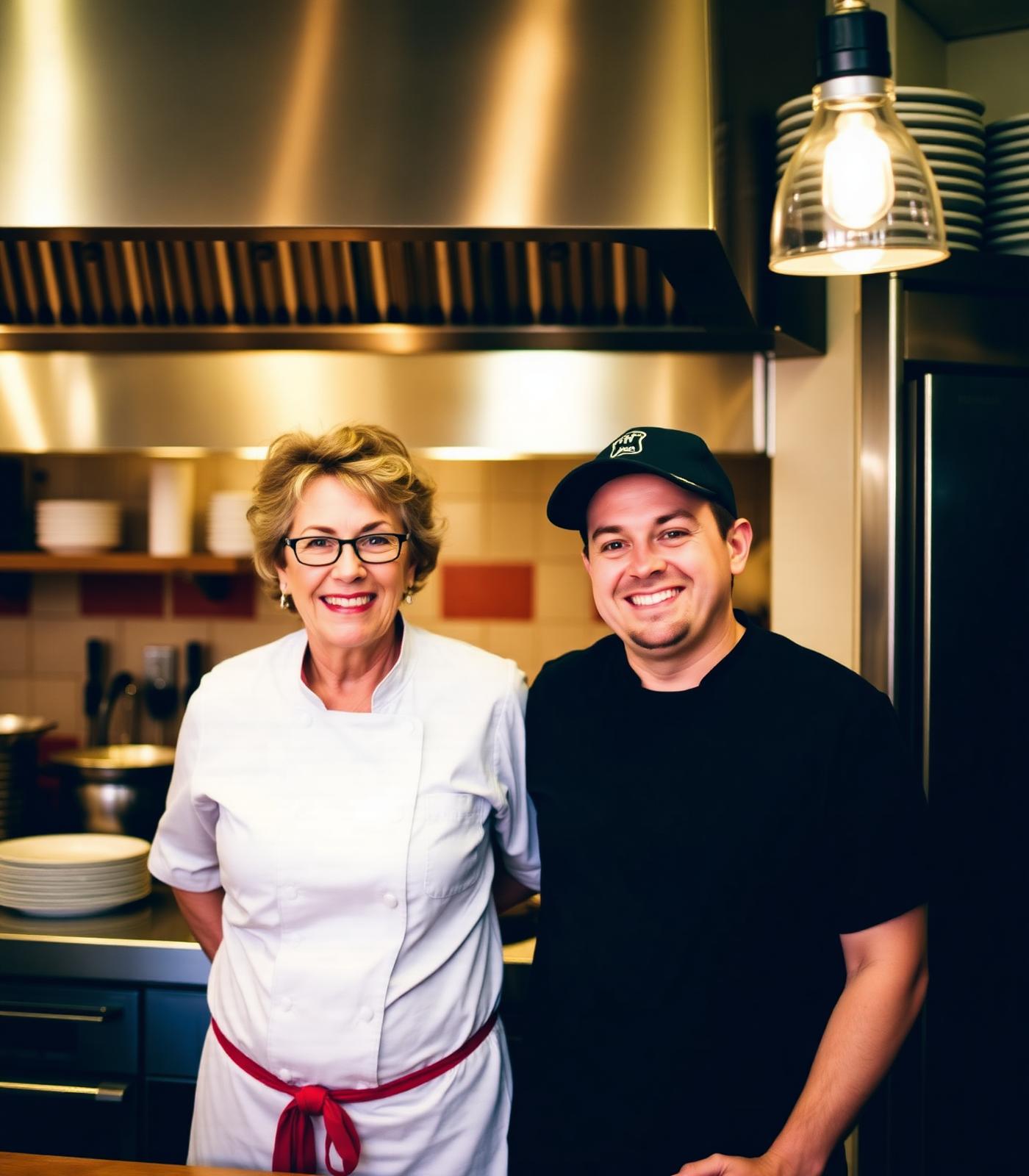 Anailde y su hijo en la cocina